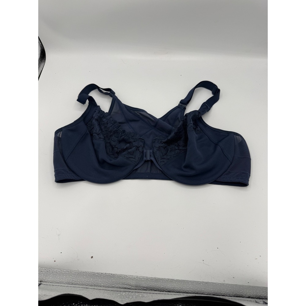 Delimira Women Posture Bra Front Closure Wireless Lace Trim Navy Blue 40C W717